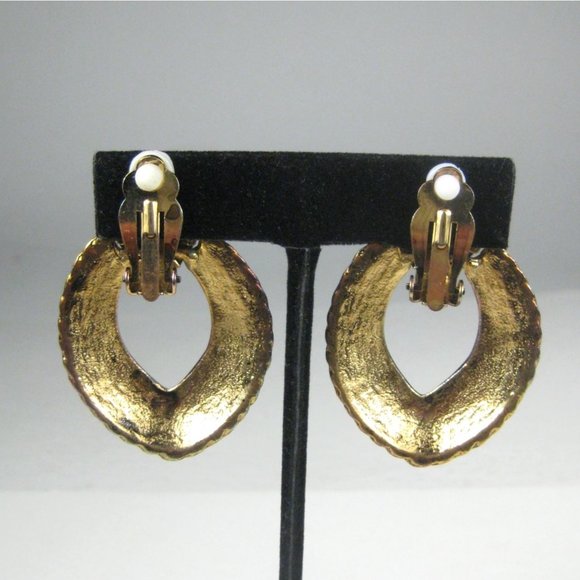 Enamel Dangle Clip On Earrings Goldtone  1980 1990 Vintage 2 inch - Picture 5 of 5